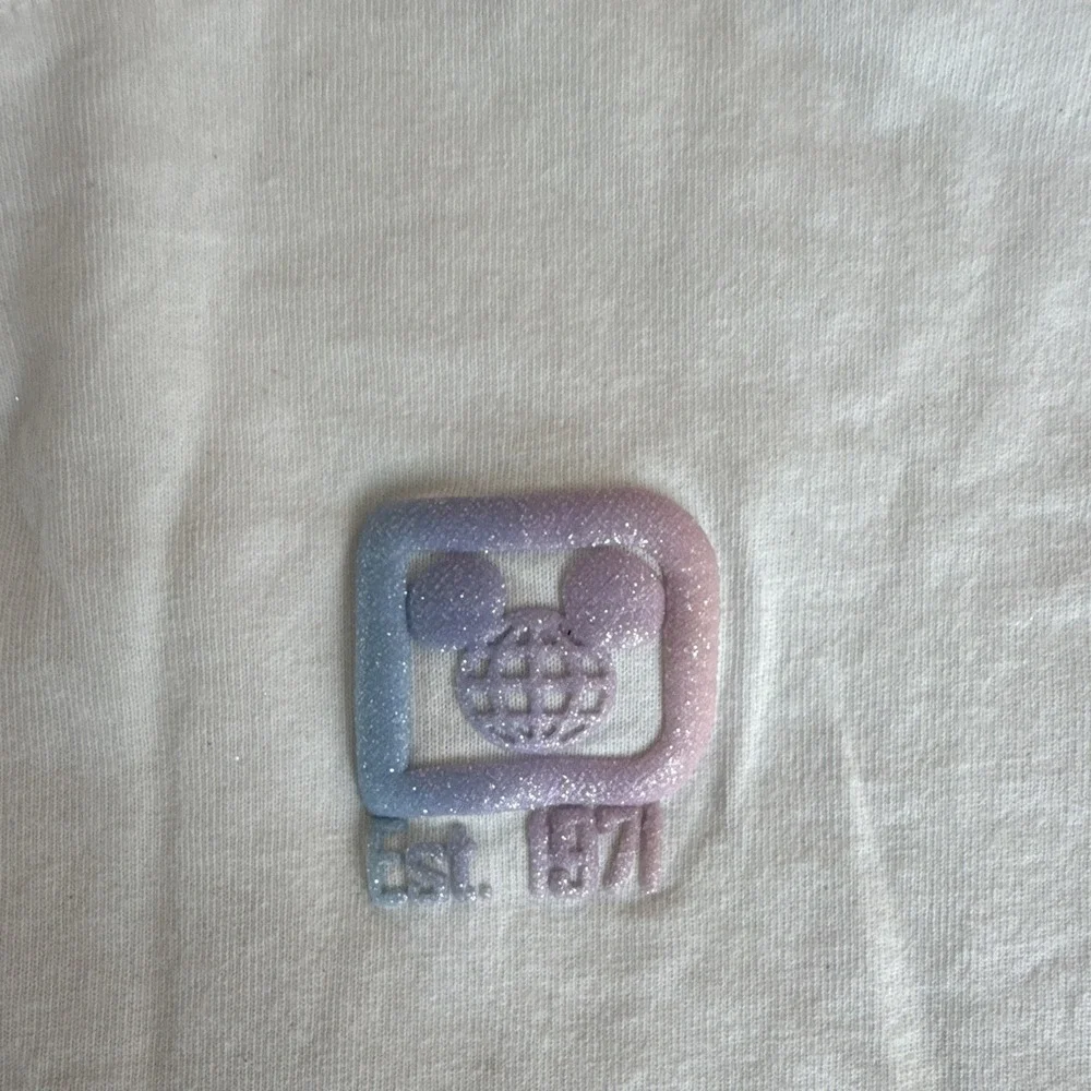 Disney Mickey Mouse Walt Disney World Long Sleeve Crew Neck Cotton Tee White 7/8